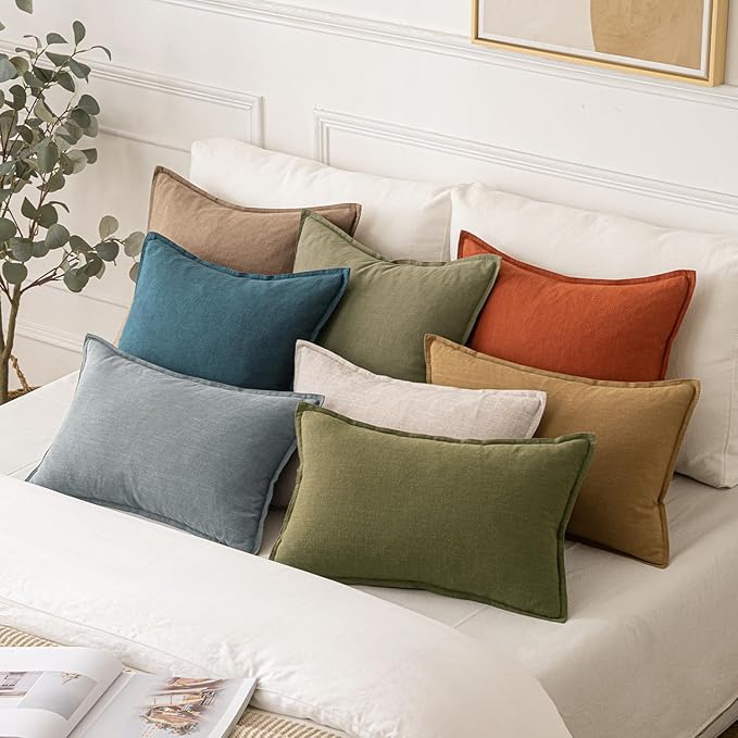 MIULEE Decorative Linen Pillow Covers 16x16 Inch Blue Boho Farmhouse Neutral Couch Throw Pillows for Bed Pack of 2 Accent Coastal Modern Pillowcase Summer Sofa Livingroom Home Decor
