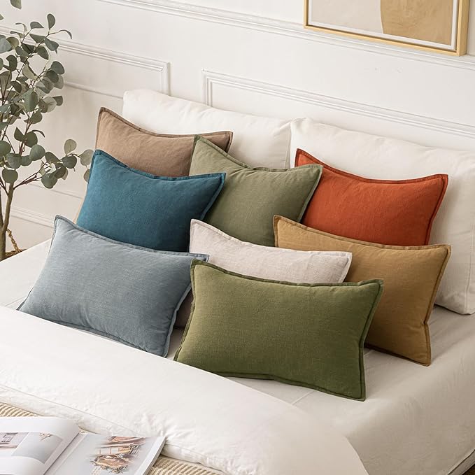 MIULEE Decorative Linen Lumbar Pillow Covers 12x20 Inch Natural Beige Boho Farmhouse Neutral Couch Throw Pillows for Bed Pack of 2 Accent Modern Pillowcase Sofa Livingroom Home Decor