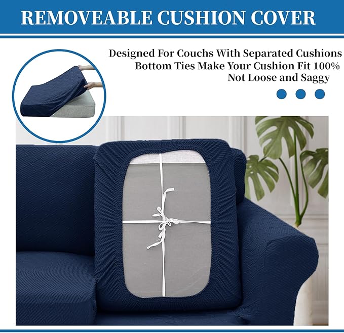 XINEAGE 2026 New 3 Pieces Couch Covers for 2 Extra Large Cushion Sofa Super Stretch Sofa Cover for 2 Large Seat Universal Loveseat Slip Cover for Living Room (Navy Blue), 71"-91"(2 Cushions)