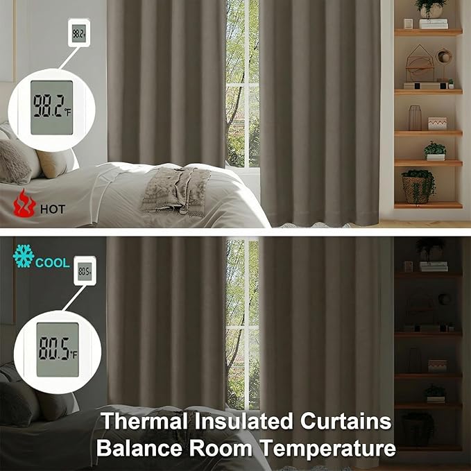 Simplebrand Ava Latte Blackout Curtains for Bedroom 96 Inches Long 2 Panels, Solid Thermal Insulated, Energy Saving Nursery Window Treatment Curtains Blackout Drapes, W40 x L96 Inch, Latte