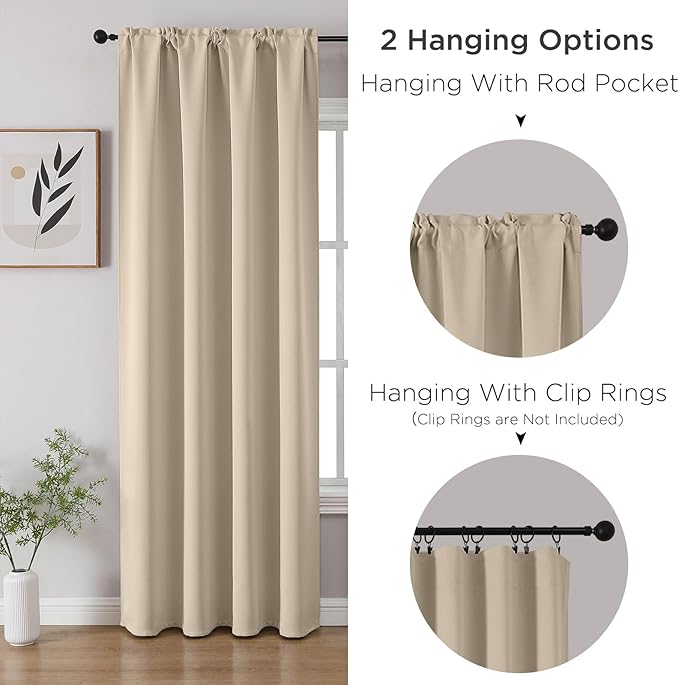 CUCRAF Light Beige Blackout Curtains 84 inch Length 2 Panels Set, Rod Pocket Room Darkening Drapes for Bedroom Living Room, Insulated Thermal Light Blocking Window Curtain (W52 x L84 Inch)