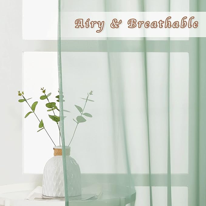 NICETOWN Sheer Curtains 96" Long for Living Room Windows, Grommet Voile Sheer Textured Casual with Light Filtering Window Curtain Drapes for Bedroom, Sage Green, 54" Wide, Set of 2