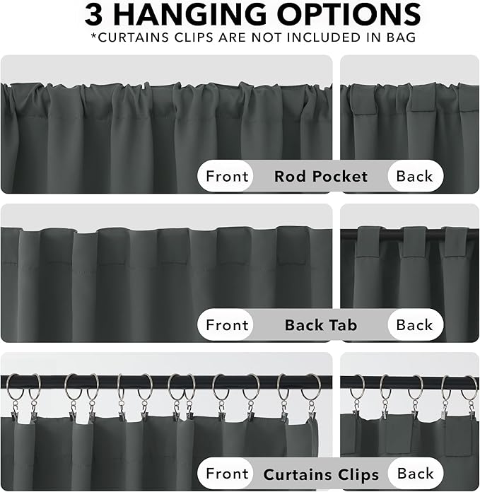 Deconovo Rod Pocket and Back Tab Curtains Room Darkening Curtains Blackout Thermal Insulated Window Curtains for Living Room 52Wx95L Inch Dark Grey 2 Panels