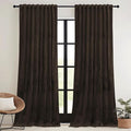RYB HOME Brown Blackout Curtains 90 inches Long Velvet, Room Darkening Thermal Insulated Drapes with Hook Belt for Bedroom Home Theater, W 52 x L 90 inches, 2 Panels Set