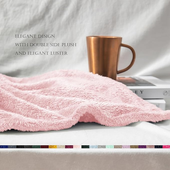 Exclusivo Mezcla Plush Fuzzy Fleece Bed Blanket King Size, Super Soft, Fluffy and Warm Blankets for Couch, Bed, All Season (Light Pink, 90x104 Inches)