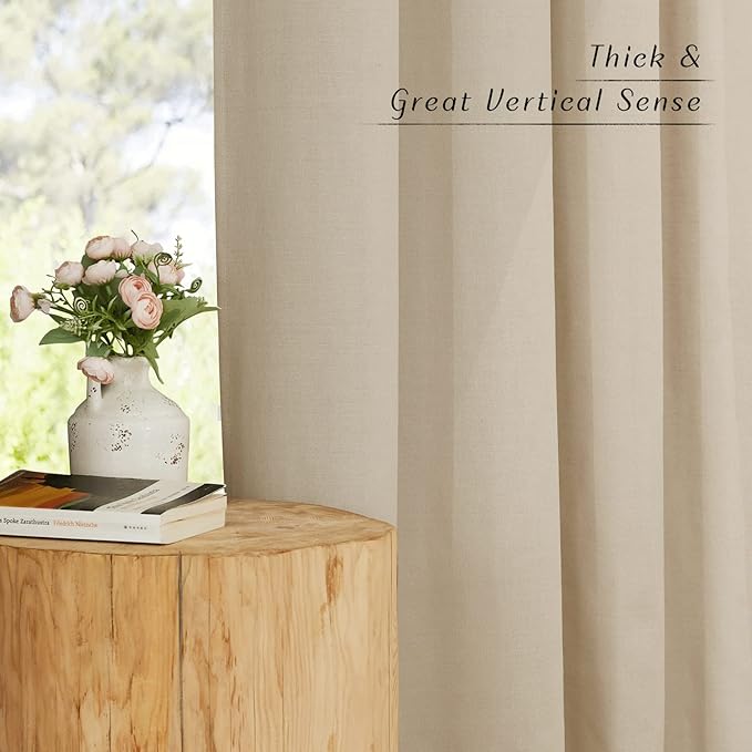 NICETOWN Flax Angora Linen Curtains for Room Divider, Grommet Top Thick Flax Semi Sheer Vertical Drapes Privacy Assured with Light Filtering for Sliding Glass Door, W68 x L84, 2 Pieces