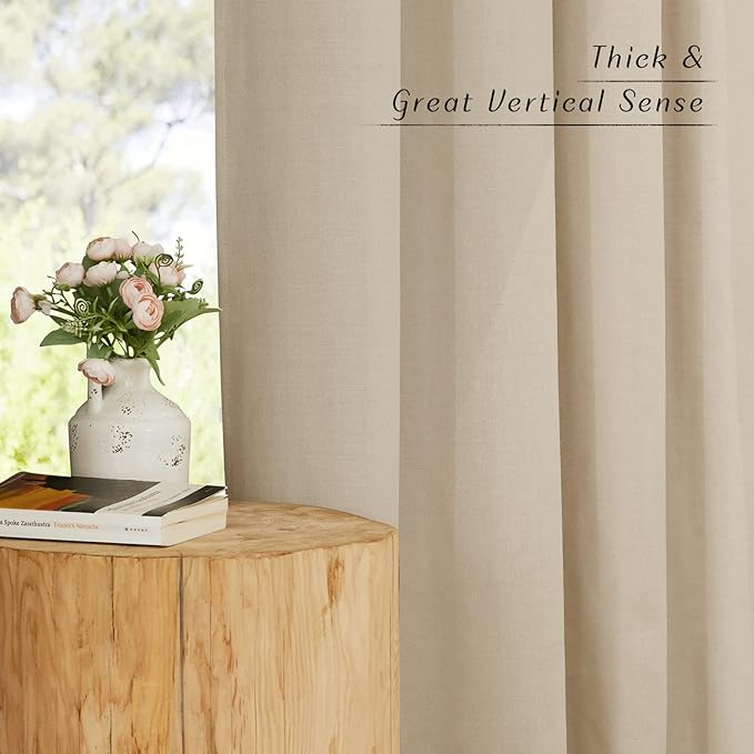 NICETOWN Rustic Linen 144 inch Long Curtains for Living Room, Grommet Privacy Added Thick Linen Weave with Light Filter Window Curtains & Drapes for Bedroom, Angora, W55 x L144, 2 Panels
