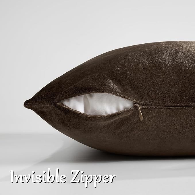 GIGIZAZA Brown Velvet Pillow Covers 12x20,Small Solid Throw Pillow Covers Decorative Modern Pillows Lumabr Vintage Cases Pack of 2