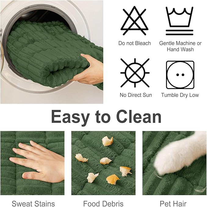 hyha Couch Covers for Dogs Washable, Non Slip Plush Dog Sofa Protectors, Fuzzy Pet Couch Covers for 3 Cushion Sofa Pet Friendly (Dark Green, 27.6" x 47")
