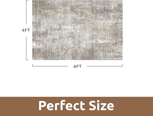 4 x 6 Area Rugs for Living Room, Machine Washable Non Slip Rug Ultra Soft Low Pile Indoor Carpet Modern Abstract Rugs for Bedroom Office Room Dining Room Beside, Beige