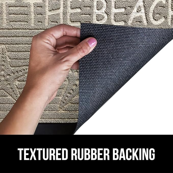 GORILLA GRIP 100% Waterproof All-Season WeatherMAX Doormat US Designed Natural Rubber, Stain and Fade Resistant, Low Profile Indoor Outdoor Door Mats, Easy Clean Patio Mat, 29x17, Sand Beach