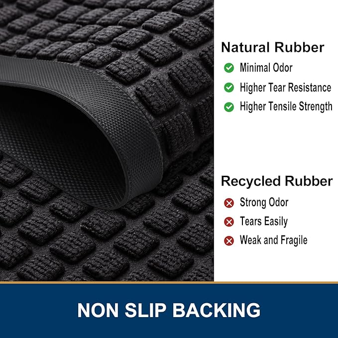 Smiry Front Door Mat Outside Entrance, Heavy Duty Natural Rubber Doormat, Non Slip, Trap Dirt and Moisture, Easy Clean, Low Profile Welcome Floor Mats for Indoor Outdoor Entry, 71x23 Inch, Black