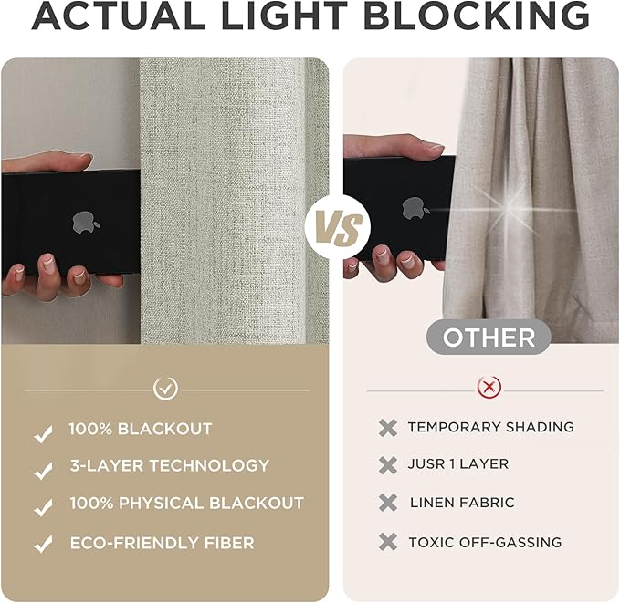 Joydeco Blackout Curtains for Bedroom - 100% Light Blocking 2 Panels Light Beige Drapes 66"W x 108"L, Thermal Insulated Room Darkening Curtains, Linen Textured for Living Room, Rod Pocket & Back Tabs