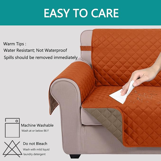 U-NICE HOME Loveseat Sofa Cover Reversible Couch Cover for Dogs with Elastic Straps Water Resistant Furniture Protector for Pets Couch Cover for 2 Cushion Couch (Loveseat, Orange/Taupe)