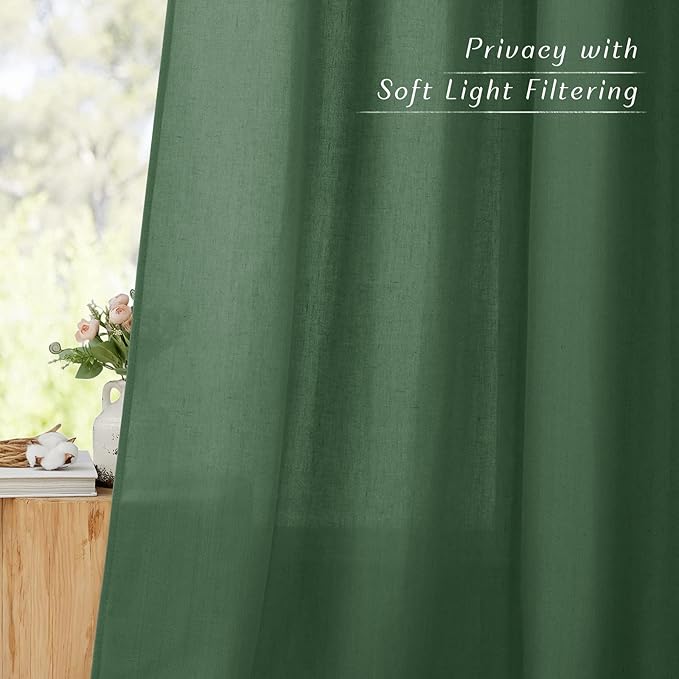 NICETOWN Rustic Linen 144 inch Long Curtains for Living Room, Grommet Privacy Added Thick Linen Weave with Light Filter Window Curtains & Drapes for Bedroom, Olive Green, W55 x L144, 2 Panels