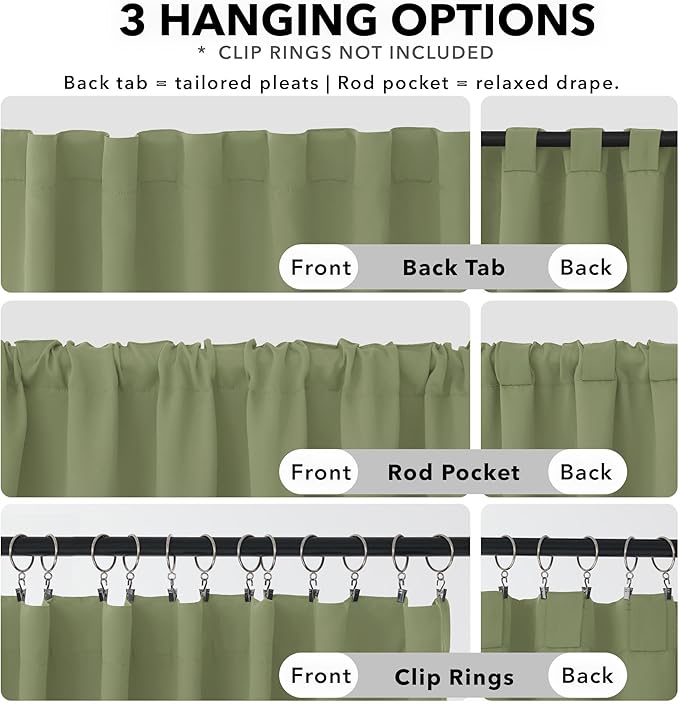 Deconovo Blackout Curtains, Thermal Insulated, W52 x L72 2 Panels, Back Tab, Machine Washable, Room-Darkening Drapes for Bedroom/Living Room Sage Green