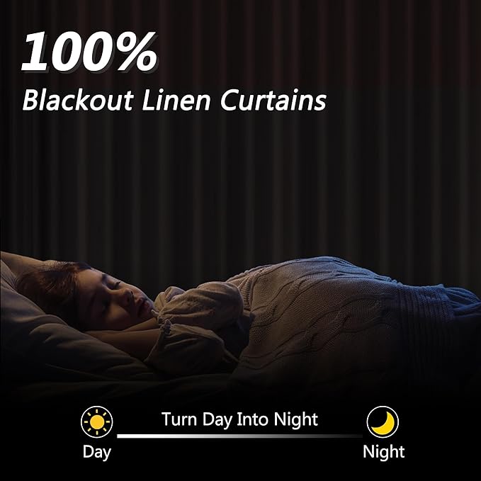 Guken 100% Blackout Linen Curtains 120 Inch Length 2 Panels Set for Living Room Bedroom Back Tab Thermal Insulated Black Out Linen Drapes Room Darkening Window Curtains,Vintage Blue