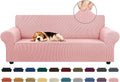 KEKUOU Stretch Sofa Cover Slipcover ，Couch Covers for 3 Cushion Couch Sofa pet Friendly (78"-94") Furniture Protector Sofa with Elastic Bottom for Kids,Dog, Jacquard Small Checked(Large,Dusty Pink)