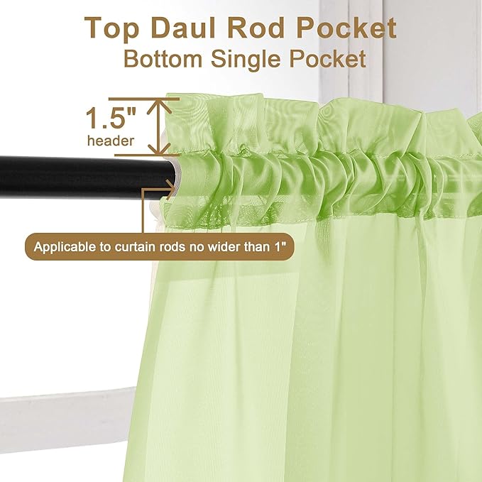 Chyhomenyc Sheer Lime Curtains 90 inches Long 2 Panels, Light Filtering Soft Airy Solid Elegant Voile Window Treatment Drapes for Bedroom Living Room, 42Wx90L Inches
