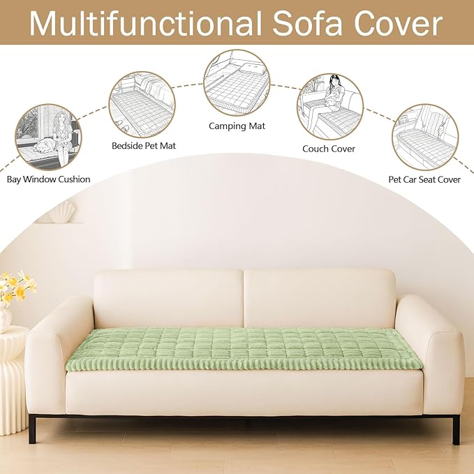 hyha Couch Covers for Dogs Washable, Non Slip Plush Dog Sofa Protectors, Fuzzy Pet Couch Covers for 3 Cushion Sofa Pet Friendly (Green, 27.6" x 59")