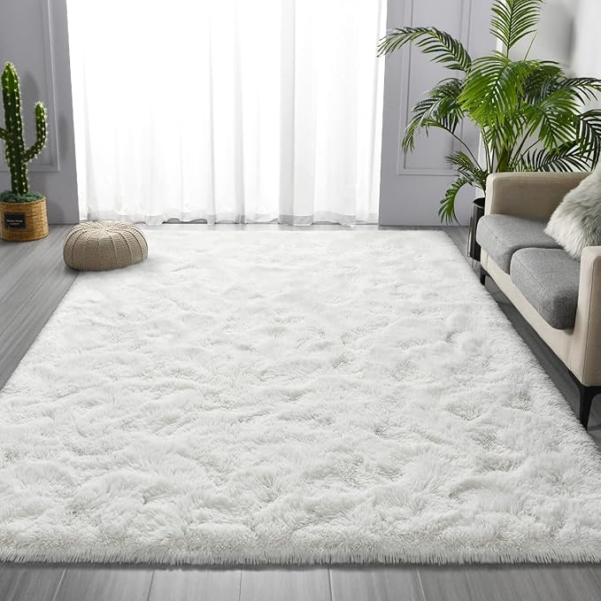 Deerhoo Large Shag Area Rugs 9 x 12, Plush Fuzzy Rugs for Living Room, Ultra Soft Fluffy Furry Rug for Bedroom, Indoor Carpet Nursery Rugs for Kids Room Home Decor, Cream White