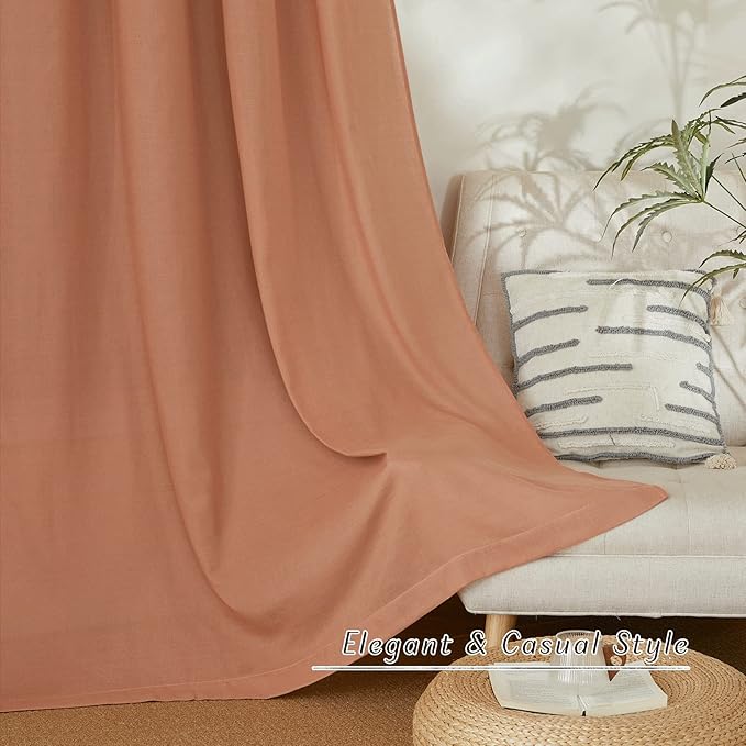 NICETOWN Rustic Linen 132 inch Long Curtains for Living Room, Grommet Privacy Added Thick Linen Weave with Light Filter Window Curtains & Drapes for Bedroom, Terracotta, W55 x L132, 2 Panels