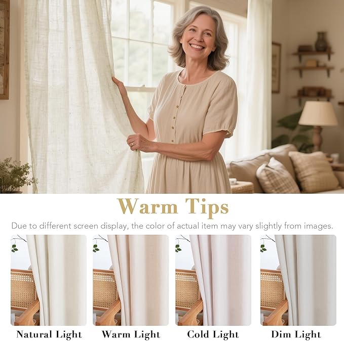H.VERSAILTEX Living Room Linen Curtains Nickel Grommet Curtains Privacy Added Energy Saving Light Filtering Window Treatments Semi Sheer Draperies for Bedroom, Ivory, 2 Panels, 52 x 84 - Inch