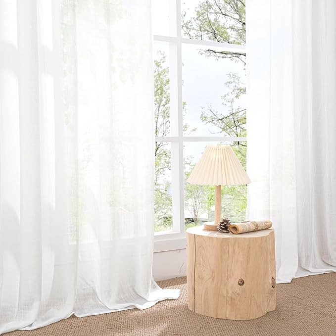 BGment Short White Curtains 40 Inch Length for Small Window - Linen Semi Sheer Drapes with Rod Pocket Light Filtering for Cafe Bedroom Kitchen Lightweight Rustic, 2 Panels Set, 30 X 40 Inch