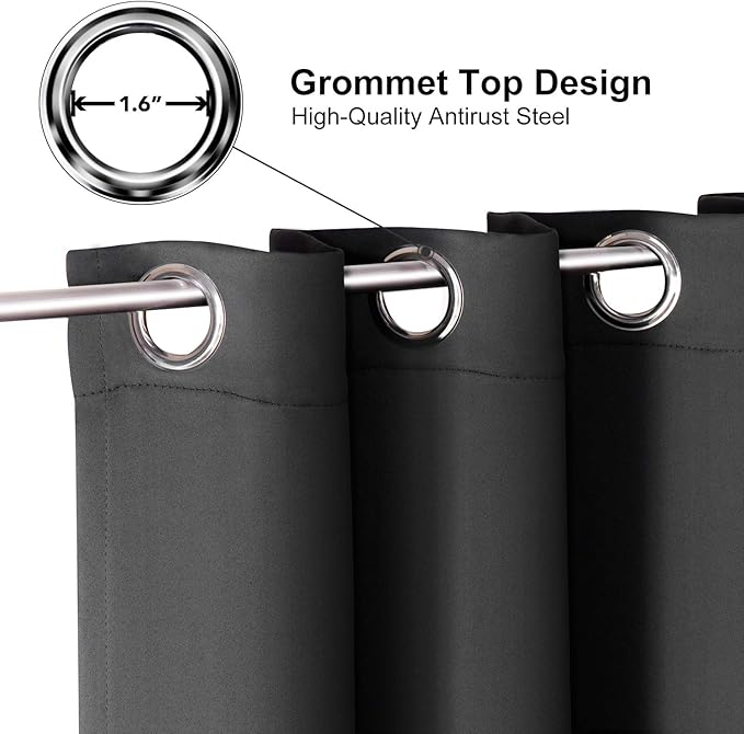 ChrisDowa Small Window Curtains for Kitchen and Bedroom - Grommet Short Thermal Insulated Room Darkening Curtains (2 Panels, Dark Grey, 42 x 36 Inch)