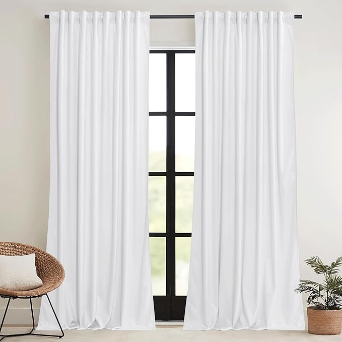 RYB HOME White Velvet Curtains 84 inches 2 Panels Set - Plush Soft Modern Decorative Drapes Thermal Insulted Window Treatment Panels for Bedroom Living Room Dining Room, W52 x L84