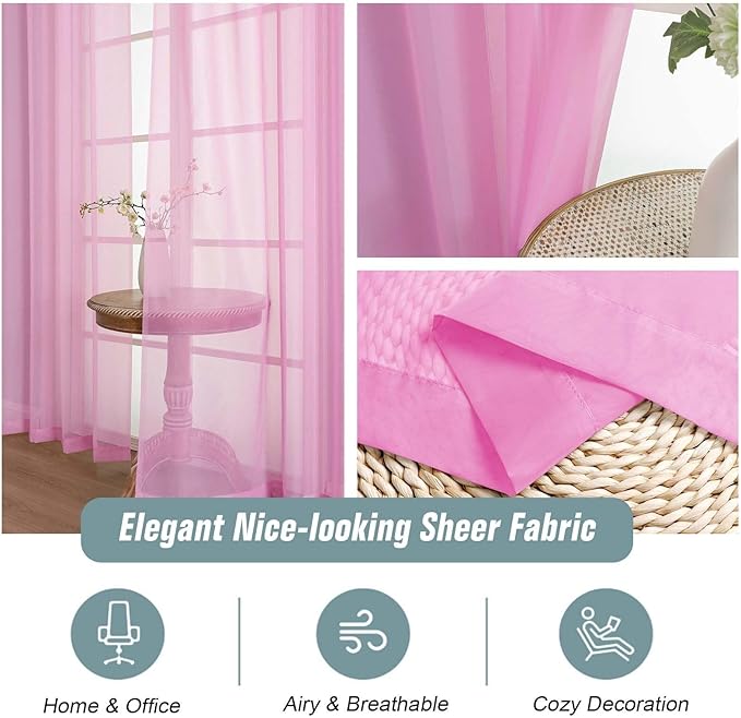 Light Pink Sheer Curtains 84 Inches Long 2 Panels, Elegant Airy Transparent Light Filtering Window Curtains, Window Drapes for Living Room Bedroom, Top Dual Rod Pocket Design, 2x42Wx84L Inches