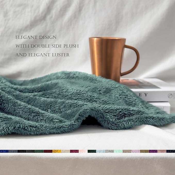 Exclusivo Mezcla Plush Fuzzy Fleece Throw Blanket Extra Large, Super Soft, Fluffy and Warm Blankets for Couch, Bed, All Season (Celadon, 50x70 inches)