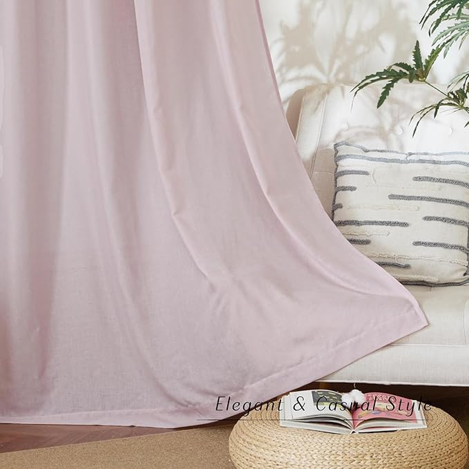 NICETOWN Blush Pink Linen Curtains for Kitchen, Thick Flax Small Window Treatments Semi Sheer Privacy Assured with Light Through for Cafe/Bathroom, W42 x L36, 2 Panels