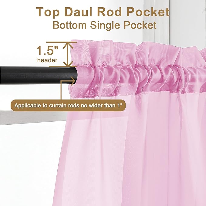 Chyhomenyc Light Pink Sheer Curtains 63 Inch Length 2 Panels, Light Filtering Airy Rod Pocket Window Curtain Treatment Drapes for Bedroom, Each 42Wx63L Inches