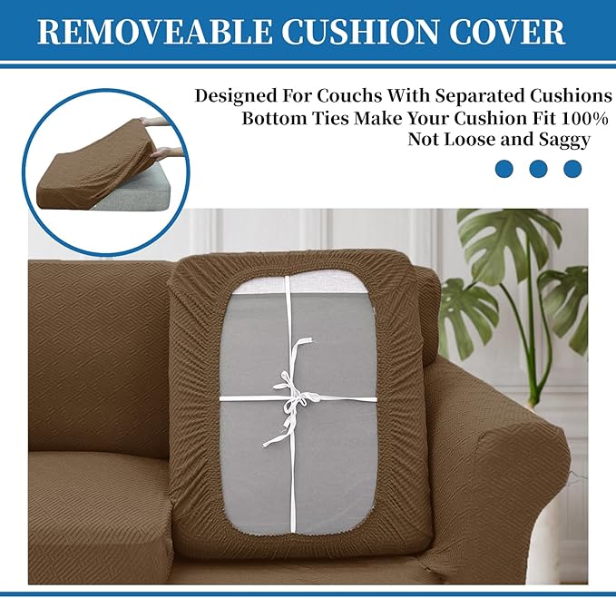 XINEAGE New 4 Pieces Couch Covers for 3 Cushion Couch Super Stretch Thick Soft Sofa Cover Anti Slip Sofa Slipcover Dogs Cats Furniture Protector (Brown, 71"-91")