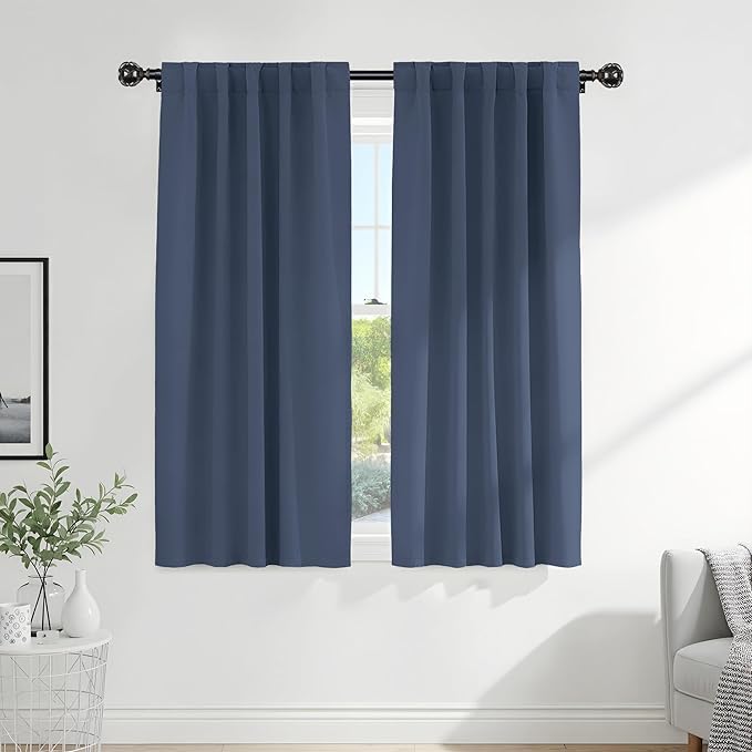 PONY DANCE Blackout Curtains Thermal Insulated Window Treatment Panels Room Darkening Blackout Drapes for Living Room Back Tab/Rod Pocket Bedroom Draperies (2 Panels,Blue Haze, 52x63 Inch)