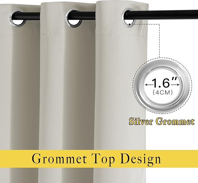 NICETOWN Natural Room Darkening Curtains for Living Room, Grommet Thermal Curtains Light & Sound Reducing Window Treatments for Bedroom/Home Family, W46 x L102