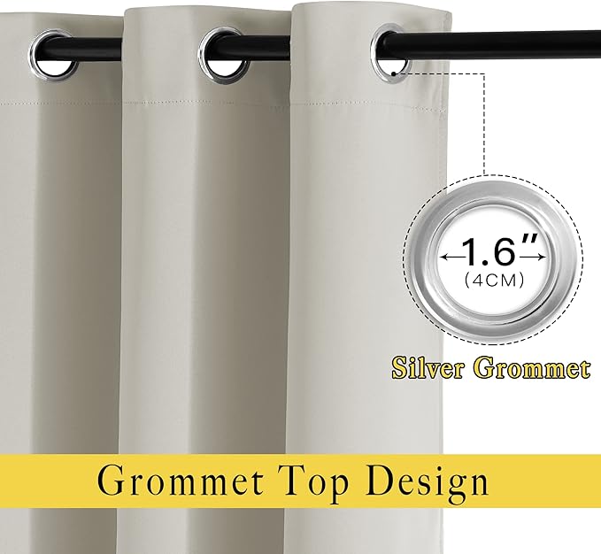 NICETOWN Room Darkening Window Curtains 72 inches Long, Thermal Insulated Grommet Room Darkening Window Treatments for Bedroom/Living Room, Natural, Set of 2, W37 x L72