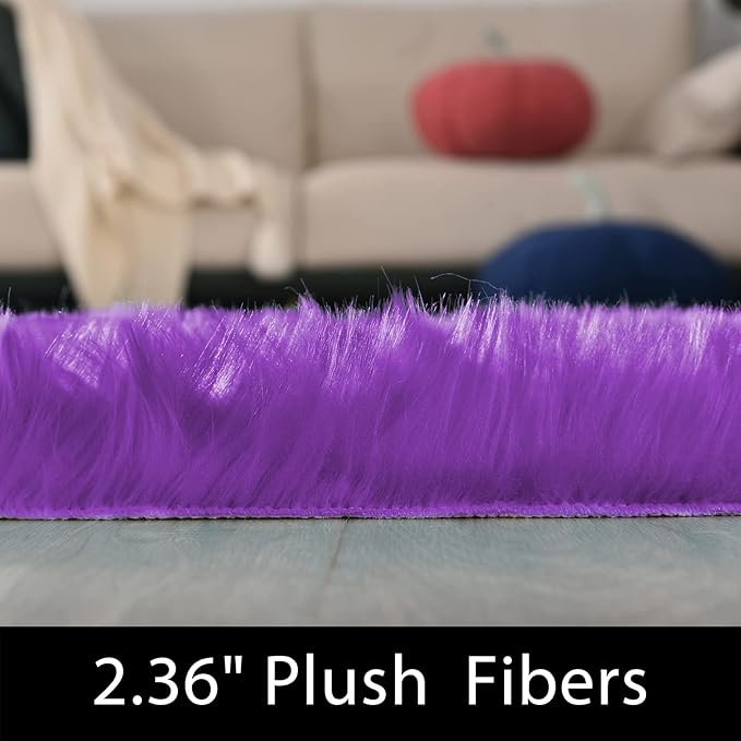 Latepis Round Area Rugs 6ft Washable Fur Rugs for Bedroom Purple Faux Sheepskin Rug Fluffy Shag Rug for Living Room Soft Shaggy Rug Dorm Room Decor