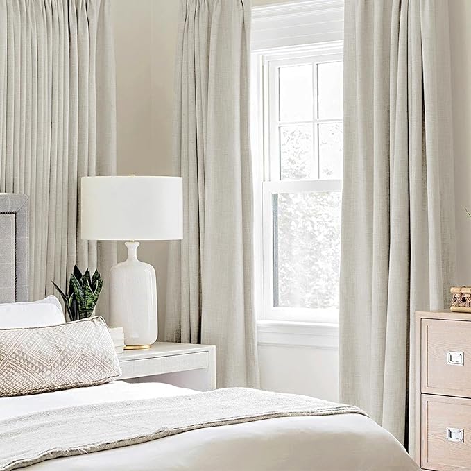 MIULEE Linen Texture Curtains for Bedroom Light Cream 100% Blackout Thermal Insulated Linen Curtains Grommet Room Darkening Drapes for Living Room Nursery 52x63 Inch (2 Panels)
