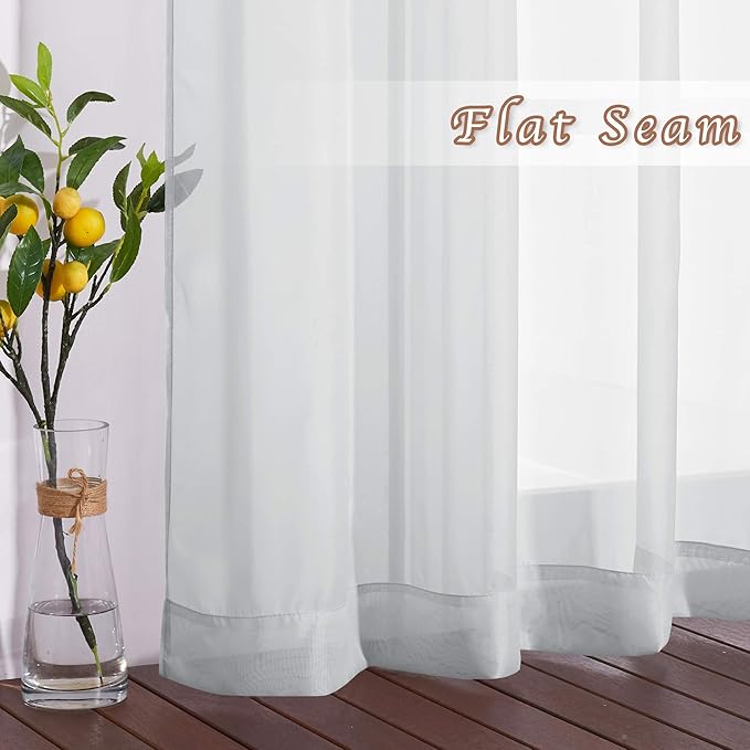 NICETOWN Sheer Curtains 63 Long - Ring Top Solid Voile Window Draperies for Bedroom/Home Decor/Kitchen/Living (Light Gray, Set of 2, W54 x L63 Inches)