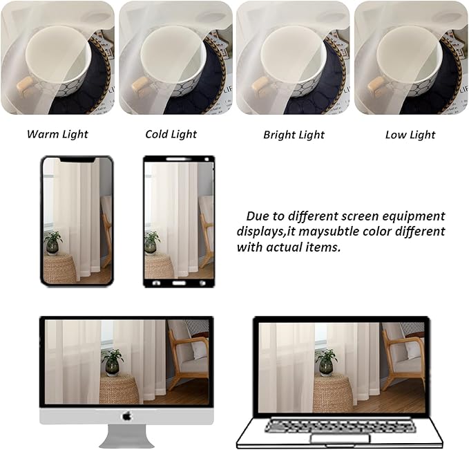 Chyhomenyc Cream Sheer Curtains 96 Inches Long - Light Filtering Solid Voile Window Panel Drapes for Bedroom, Elegant Soft Breathable Living Room Sheer Curtains, Each 42Wx96L Inch, 2 Panels