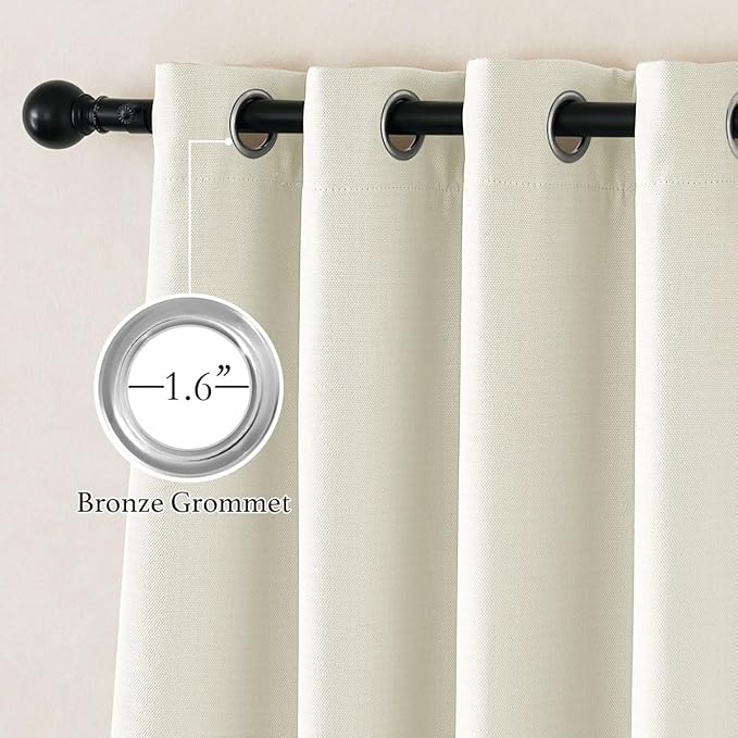 NICETOWN Faux Linen 100% Blackout 108 inch Curtains for Bedroom, Silver Grommet 2 Layers with White Liner Window Treatments Sound Reducing Drapes for Living Room, Natural, W52 x L108, 2 Panels
