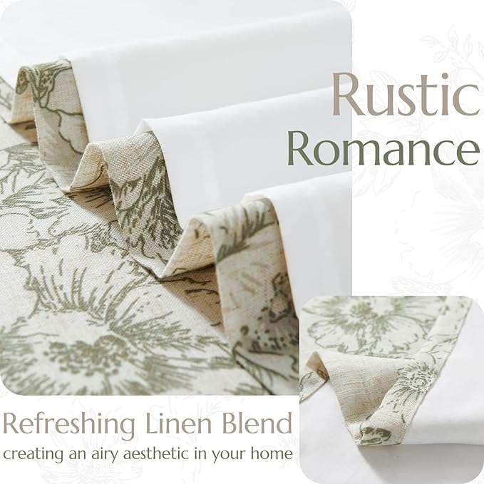 jinchan Linen Blend Floral Curtains for Living Room 84 Inch Length Farmhouse Printed Curtain Rod Pocket Back Tab Sage Green Peony Flower Patterned Drapes Bedroom Curtains Set 2 Panels