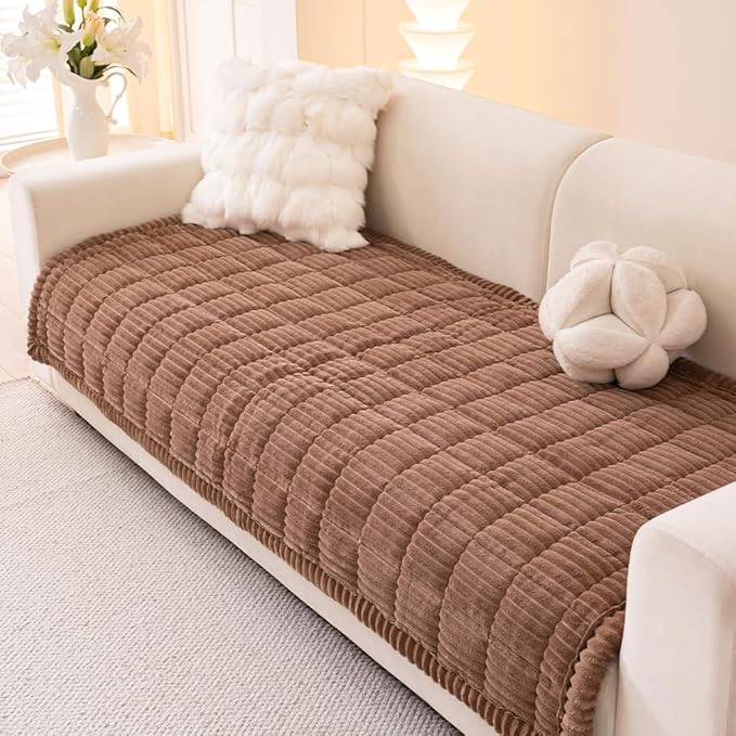 Couch Cover for Dogs Washable, Fuzzy Pet Couch Covers for 3 Cushion Sofa Pet Friendly, Non Slip Sofa Cover (Dark Brown, 35" x 82.7"/90 x 210cm)