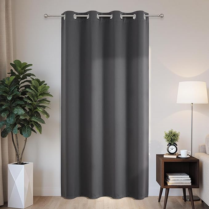 Joydeco Blackout Patio Sliding Door Curtains 84 Inches Long, Grommet Privacy Room Divider Curtains, Extra Wide Thermal Blackout Drapes for Bedroom Living Room (Grey, 60Wx84L, 1 Panel)