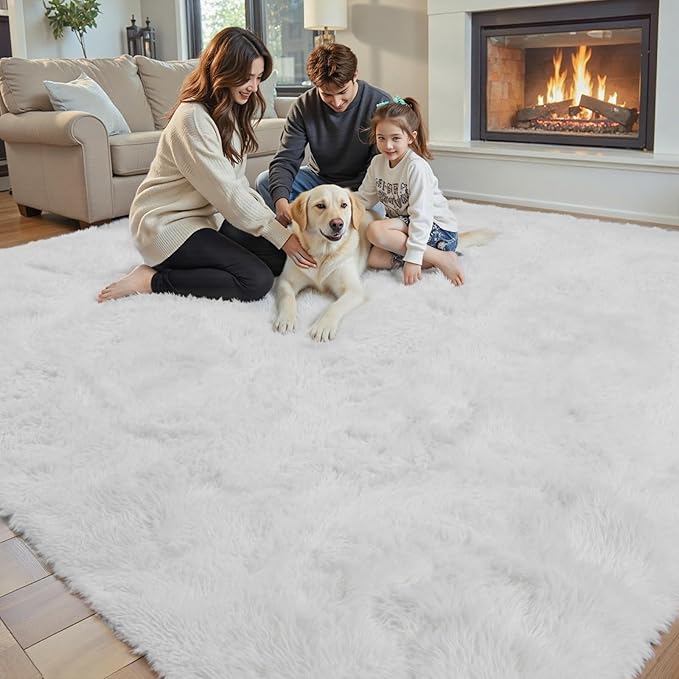 Area Rugs 10x14 Living Room, Shaggy Carpet Soft Plush Furry Bedside Rug Large Area Rugs for Bedroom Kids Girls Boys Home Decor Anti Slip(10 x 14, White)