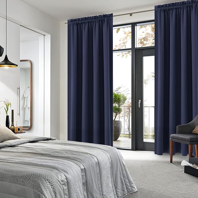 DWCN Blackout Curtains Room Darkening Thermal Insulated Bedroom Curtains Window Curtain Panels, 52 x 84 inches Long, Set of 2 Navy Rod Pocket Drapes