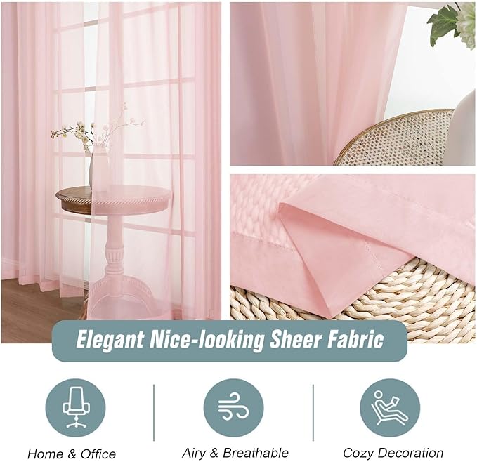 Blush Pink Sheer Curtains 84 Inches Long 2 Panels, Elegant Airy Transparent Light Filtering Window Curtains, Window Drapes for Living Room Bedroom, Top Dual Rod Pocket Design, 2x42Wx84L Inches