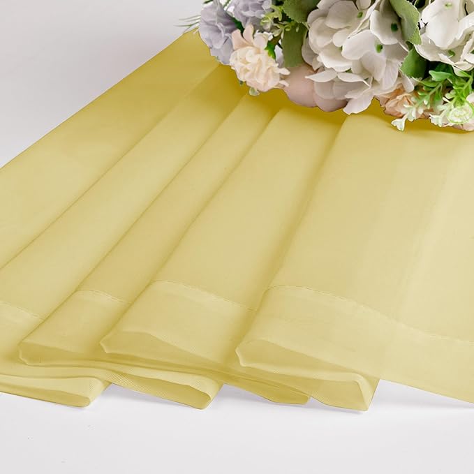 Chyhomenyc Mustard Yellow Short Sheer Curtains 24 inch Length, Light Filtering Half Window Curtians for Kitchen, Elegant Small Curtain for Basement Bathroom Cabinet, 42Wx24L inches, 2 Panels